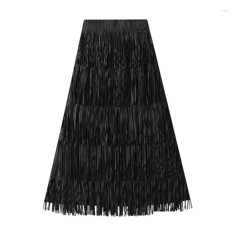 Skirts Women`s High-end Pleated Tassel Skirt Versatile A-line Dance Summer Niche Wholesale