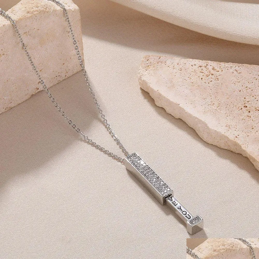 Trendy Detachable Geometric Strip I Love You Letter 14K White Gold Necklace Pendant For Women Hollow Pendants Valentines Gifts