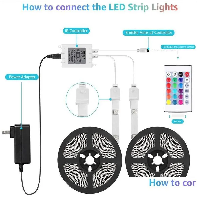 Led Strips Light Strip 2835 Dc12V Remote Controller Lights For Room Ambient Home Decor Wall Bedroom Flexible Diode 5M/10M/15M Drop Del Dhzpw