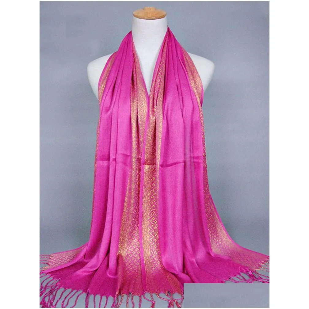 Scarves Hijab Femme Musman Luxury Sparkly Gold Bright Silk Scarf Women Print Wraps Men Stoles Bandanas Bufanda Uni Hombres 220922 Dro Dhvsp