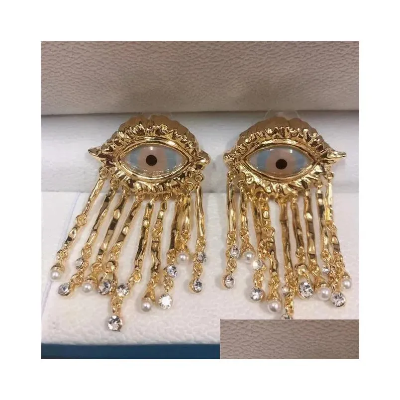 XIALUOKE Devil Eye Earrings European American Style Personality Pearl Tassel Dangle Earrings Party Holiday Jewelry Gifts 240202