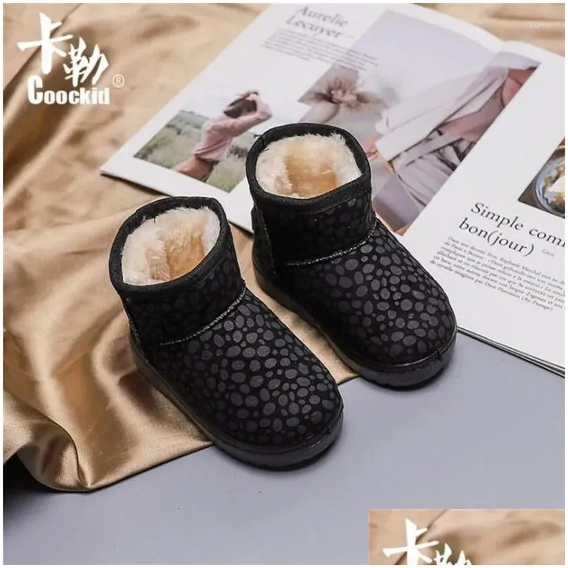 Boots 2024 Winter Plush Baby Girls Snow Warm Shoes Pu Leather Flat With Toddler Outdoor Kids