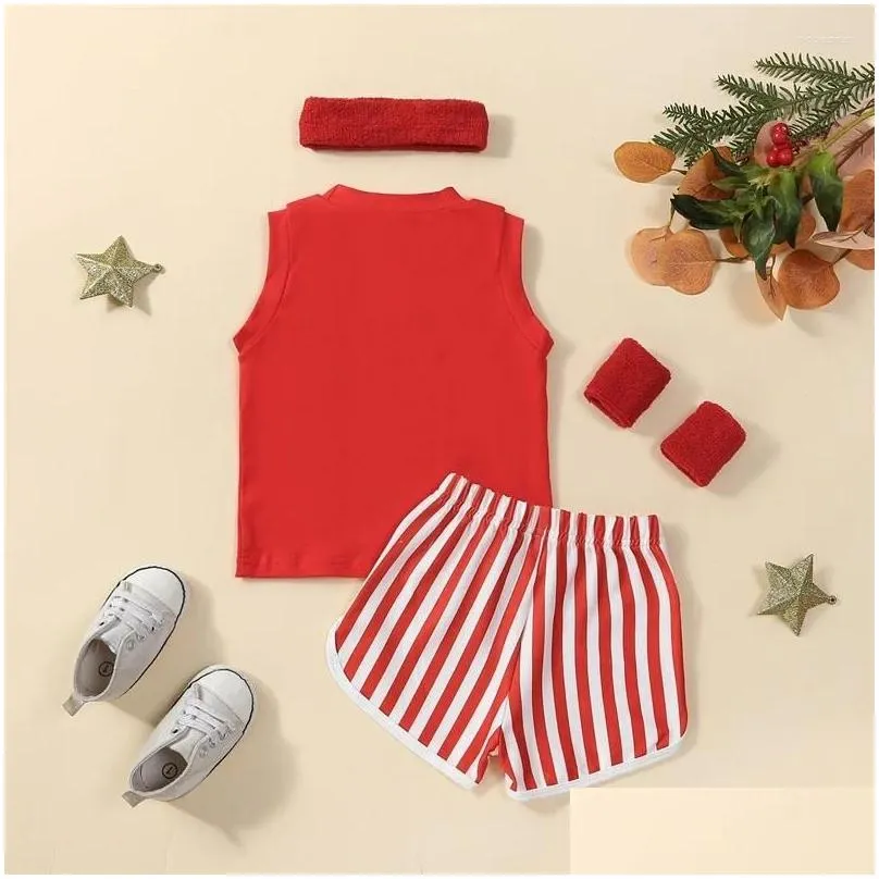 Clothing Sets Infant Toddler Baby Girl Clothes Set Letter Sleeveless Tank Tops Vest Stripe Shorts Headband Waistband Outfits