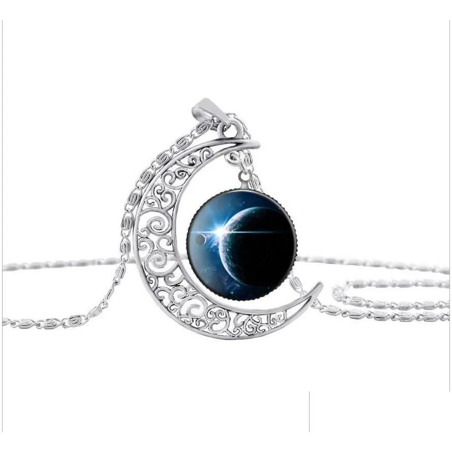 Pendant Necklaces New Vintage Starry Moon Outer Space Universe Gemstone Mix Models Ship Drop Delivery Jewelry Pendants Dhta9