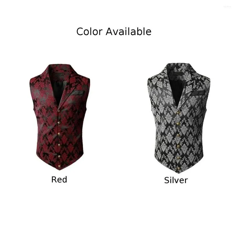 Men`s Vests Mens Vest Waistcoat Sleeveless Slim Fit Steampunk Breasted Suit Button V-Neck Retro Single