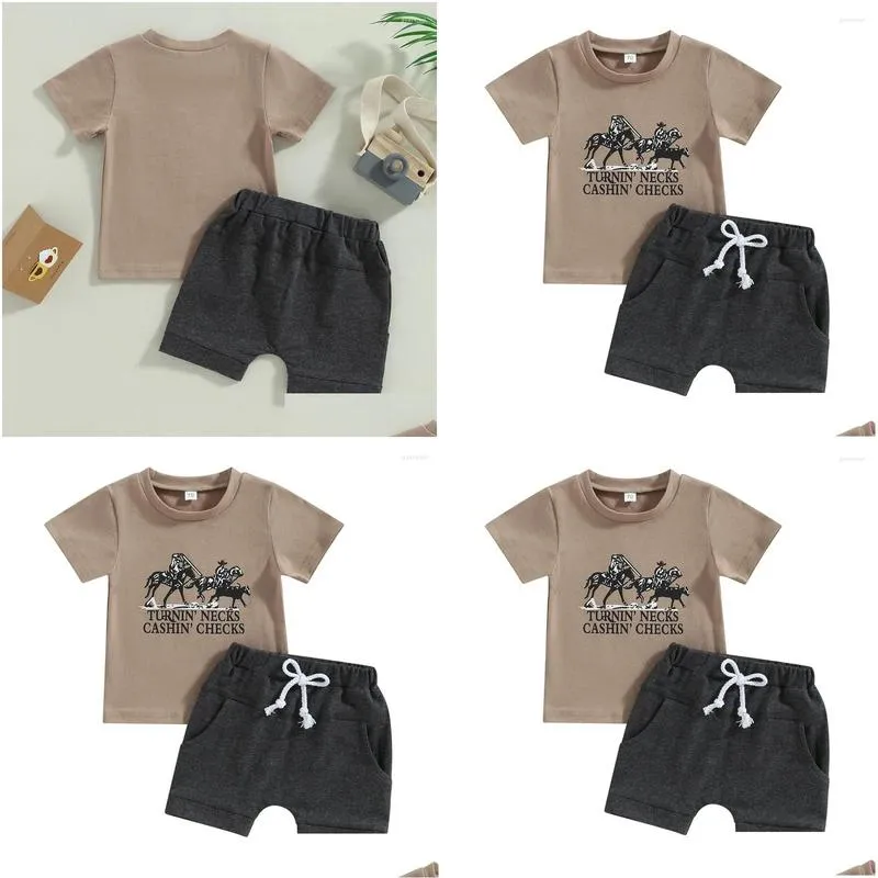 Clothing Sets Baby Boy Western Clothes Cute Farm Print Short Sleeve T-Shirt Shorts Set Toddler Summer Outfits