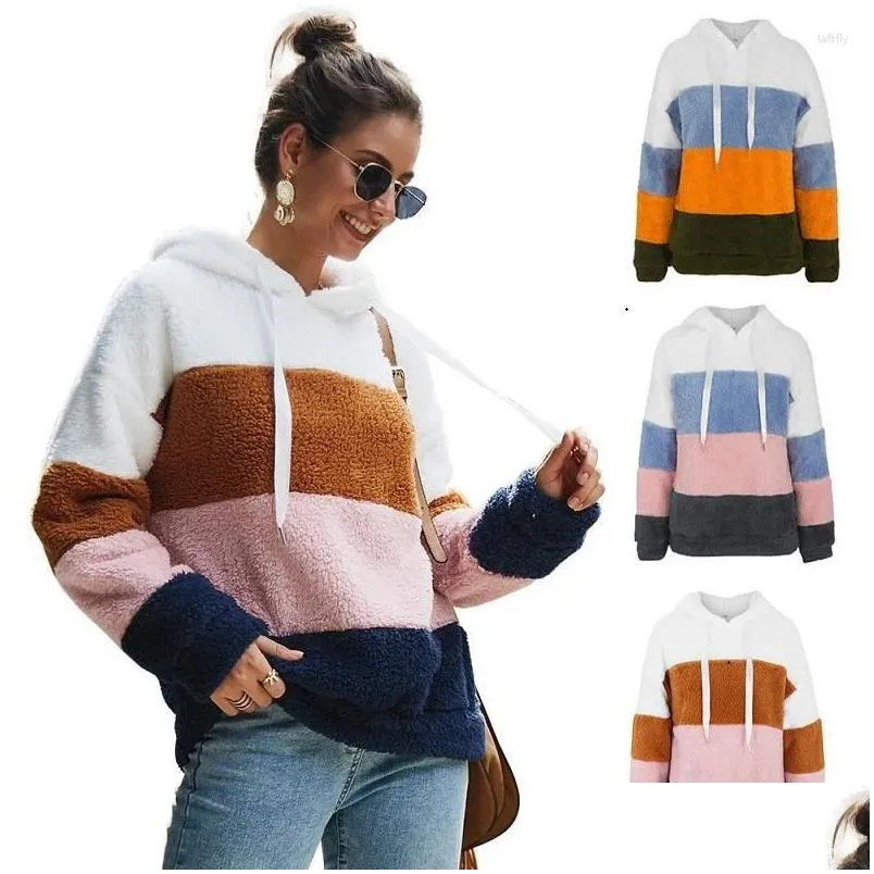 Women`s Hoodies Plush Hooded Sweater Tops Spliced In Autumn And Winter 2024