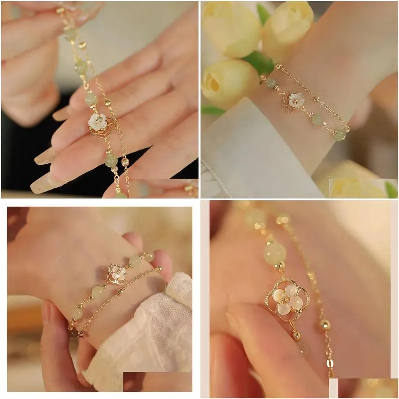2024 New Fashion Unique Design Elegant Exquisite Double-layer Flower 14k Yellow Gold Bracelet Women Jewelry Party Premium Gift