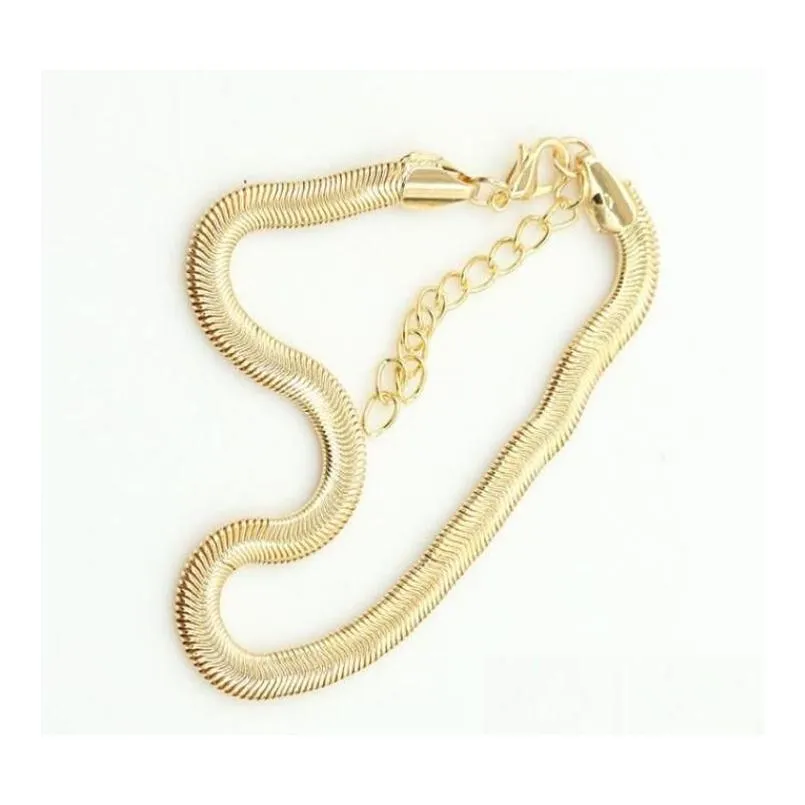 Anklets Sier Gold Plated Adjustable Flat Snake Chain Anklet Bracelet Women Simple Delicate Foot Chains Summer Beach Feet Jewelry Drop Dh5Ky