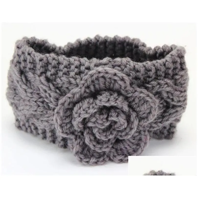 Big Girls Kids Winter Wool Crochet Headbands Flowers For Toddler European Style Ear Warmers Children Braided Headbows Cap ZZ