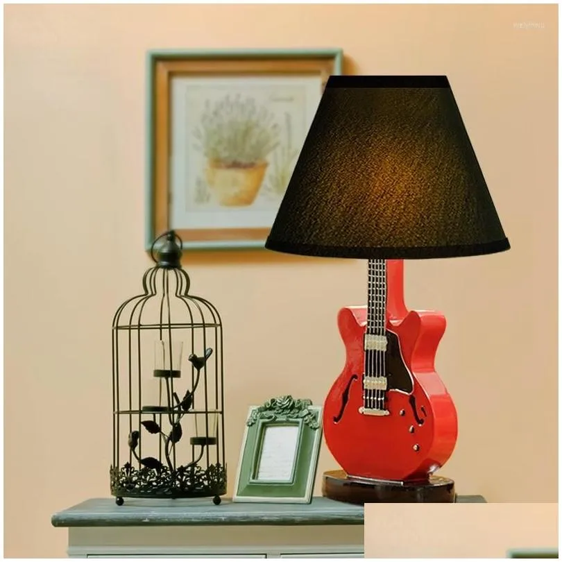 Table Lamps Cartoon Guitar Desk Lamp Modern Minimalist Resin Retro Bedside Night Light Bedroom El Childrens Room Decorative Lighting