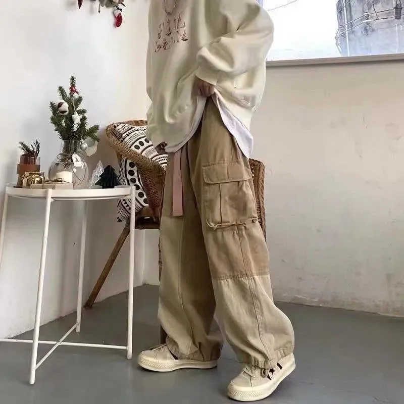 Men`s Pants HOUZHOU Baggy Black Cargo Pants for Men Khaki Cargo Trousers Male Vintage Loose Casual Autumn Japanese Streetwear Hip Hop Retro