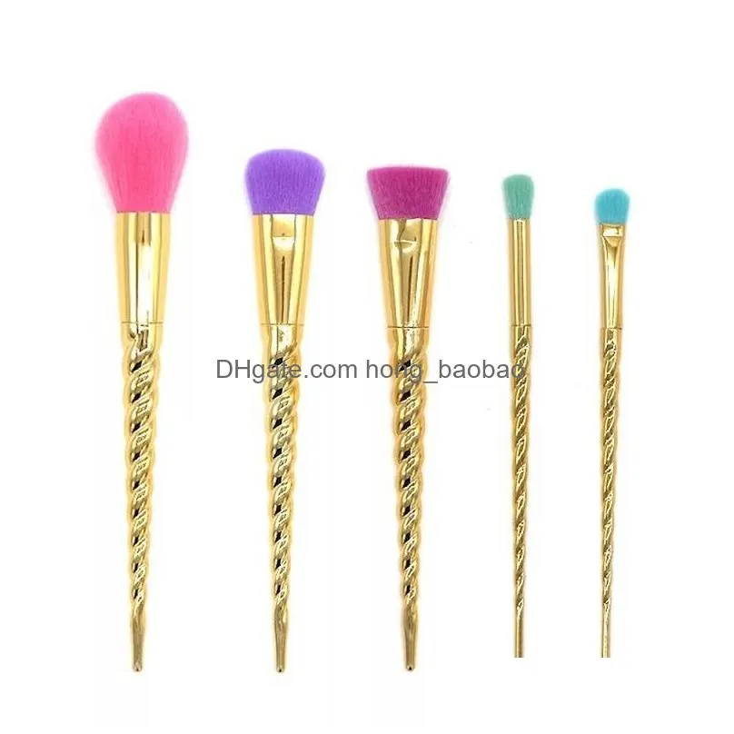 tar makeup brushes sets cosmetics brush 5 bright color rose gold spiral shank make-up brush unicorn screw tools