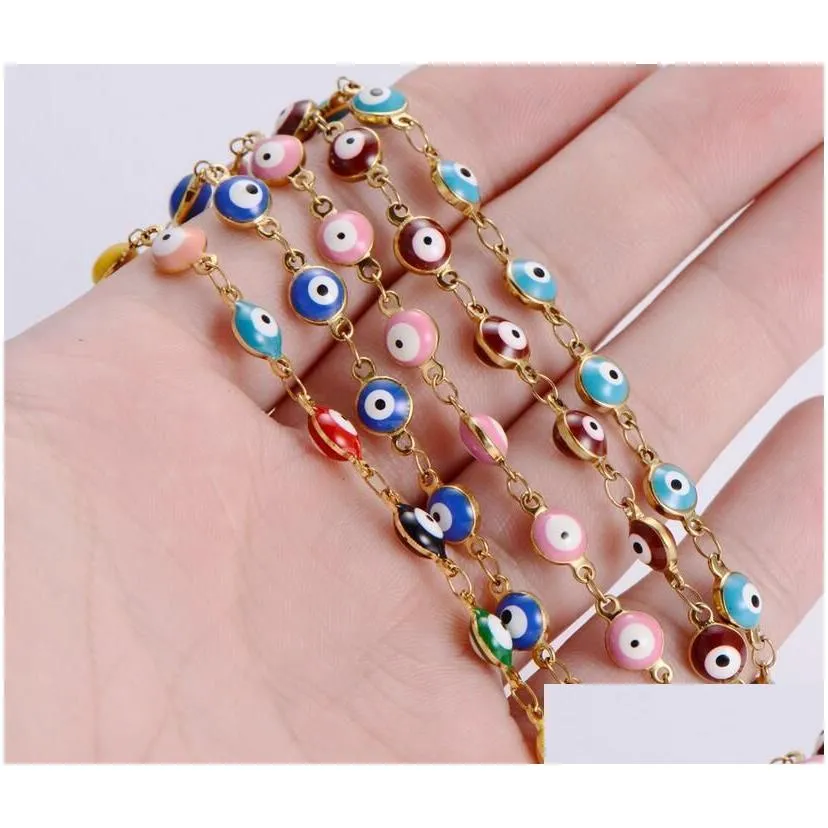 Charm Bracelets Evil Eye Chain Bracelet For Women Classic Stainless Steel Wrap Bangle Fashion Jewelry Gift Drop Delivery Dh15T