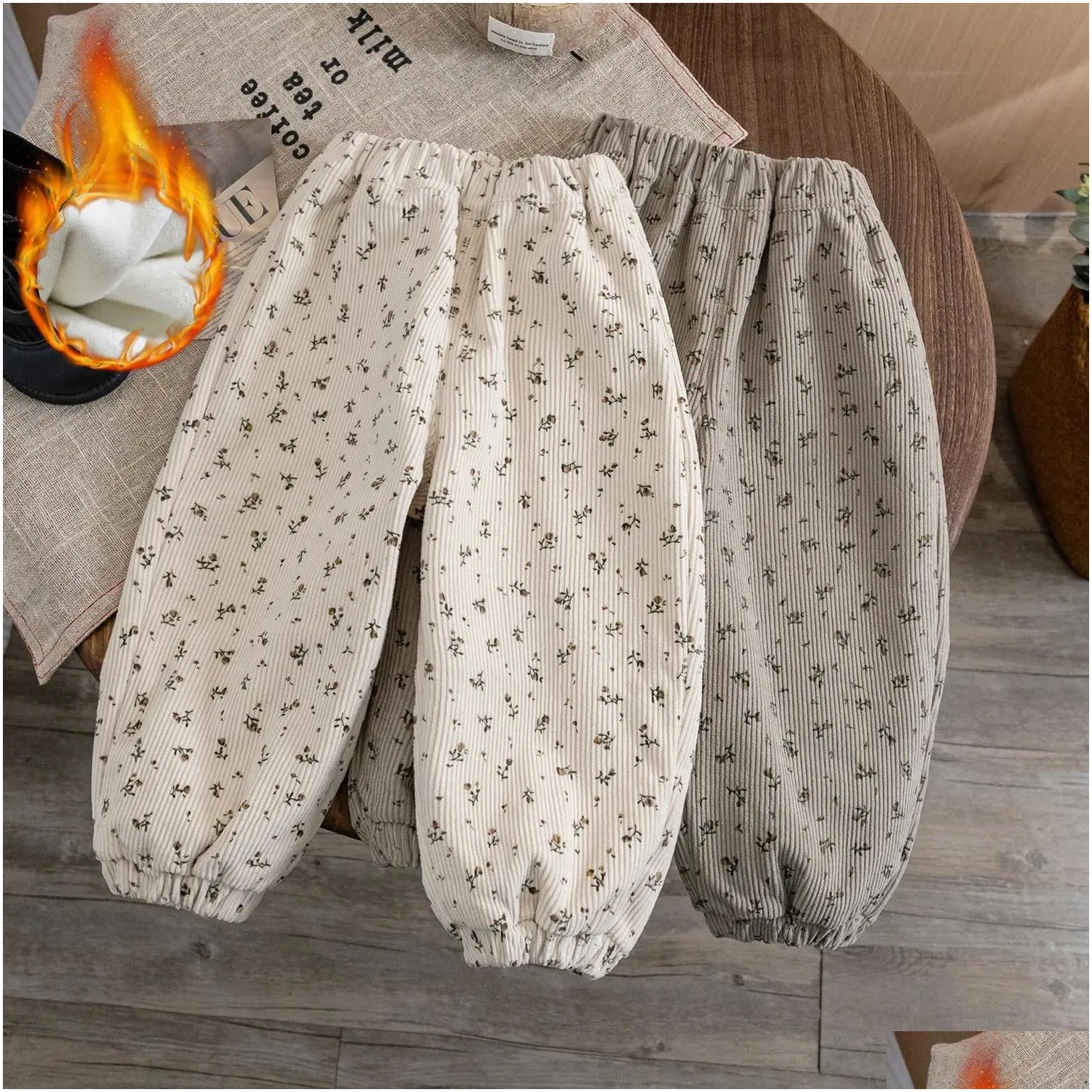 Trousers Baby Girls Fleece Bloomers Pant Kids Floral Pant Fall Winter 1 To 6Yrs Children`s Thicken Warm Clothes Korean Style 231204