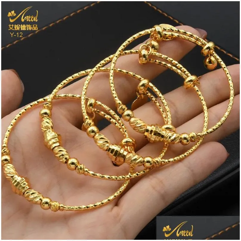 Bangle Aniid 2Pcs/Lot Dubai Gold Color For Girls/Baby/Kids Charm Gypsophila Bracelet Bells Heart Jewelry Child Christmas Drop Deliver Dhzn0