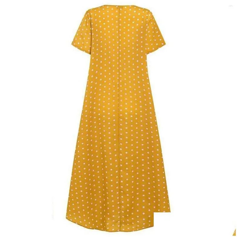 Casual Dresses Plus Size Dot Polka Print Formal Wedding Guest Holiday Loose Sundress Short Sleeve Maxi Dress With Pockets Vestidos