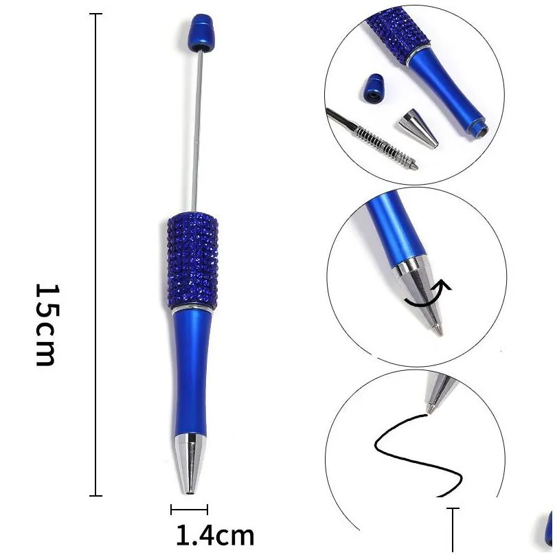 wholesale Diamond Add Bead DIY Pen Ballpoint Pens Beads Pens Customizable Lamp Work Craft Writing Tool