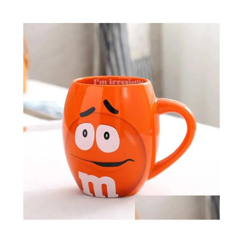 Top 600mL m&m Beans Coffee Mugs Tea Cups and Mugs Cartoon Cute Expression Mark Large Capacity Drinkware Christmas Gifts