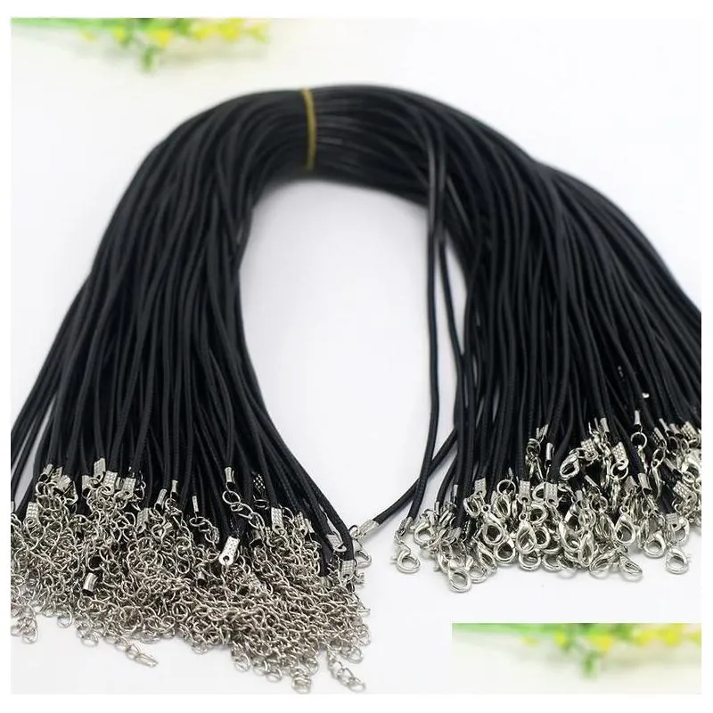 Chains 100Pcs Black Wax Leather Snake Necklace Beading Cord String Rope Wire 45Cm Extender Chain With Lobster Clasp Diy Jewelry Compon Dhcji