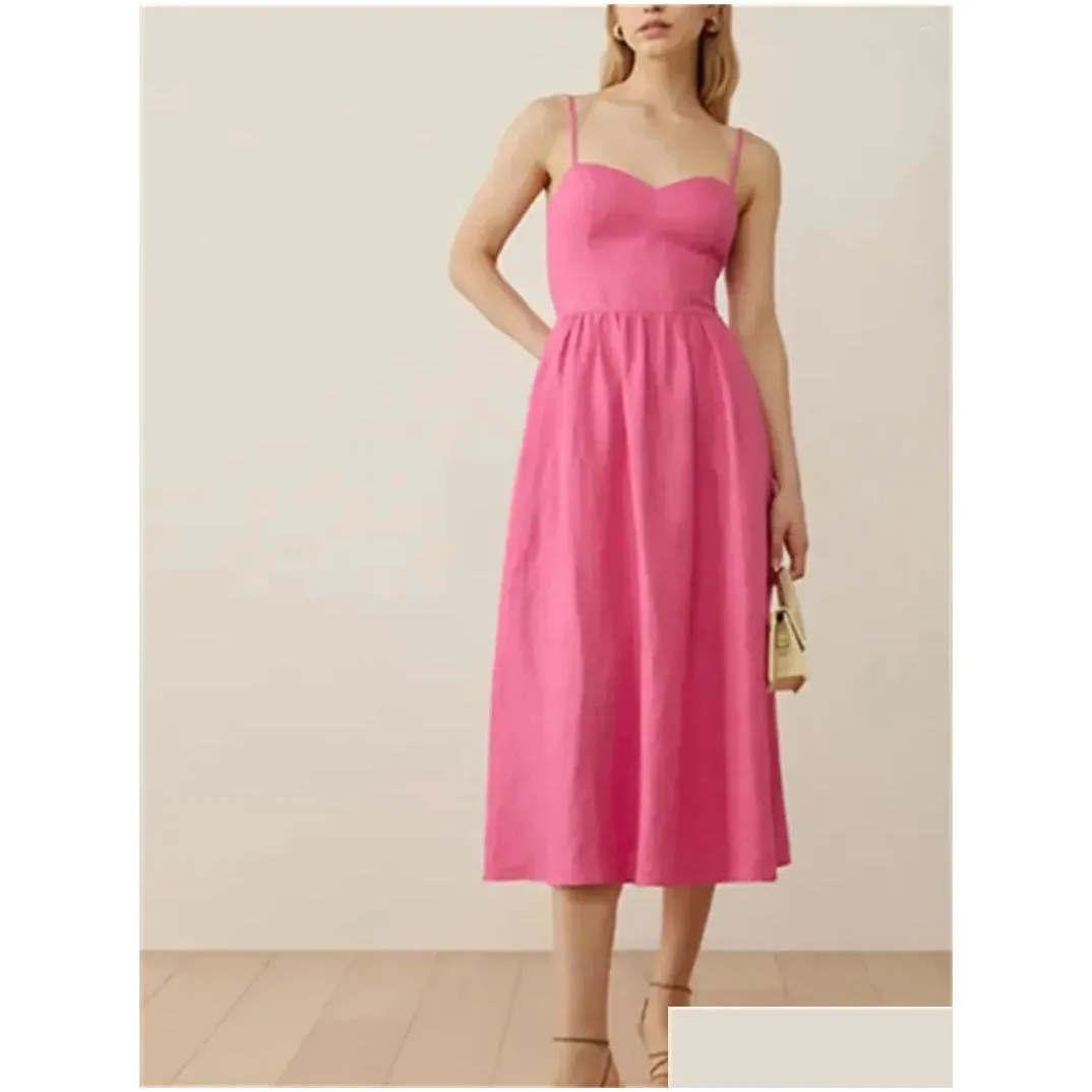 Casual Dresses Women`s Sling Robes Solid Color Strapless Backless Zipper High Waist Summer Sexy Sleeveless Midi Dress