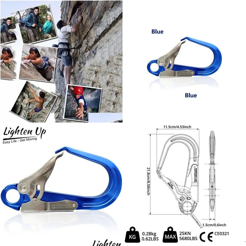Carabiners Lighten Up Aerial Work Safety Hook Big Opening Alloy Carabiner Steel Pipe Industry Protection Lock Fall-proof Insurance Buckle