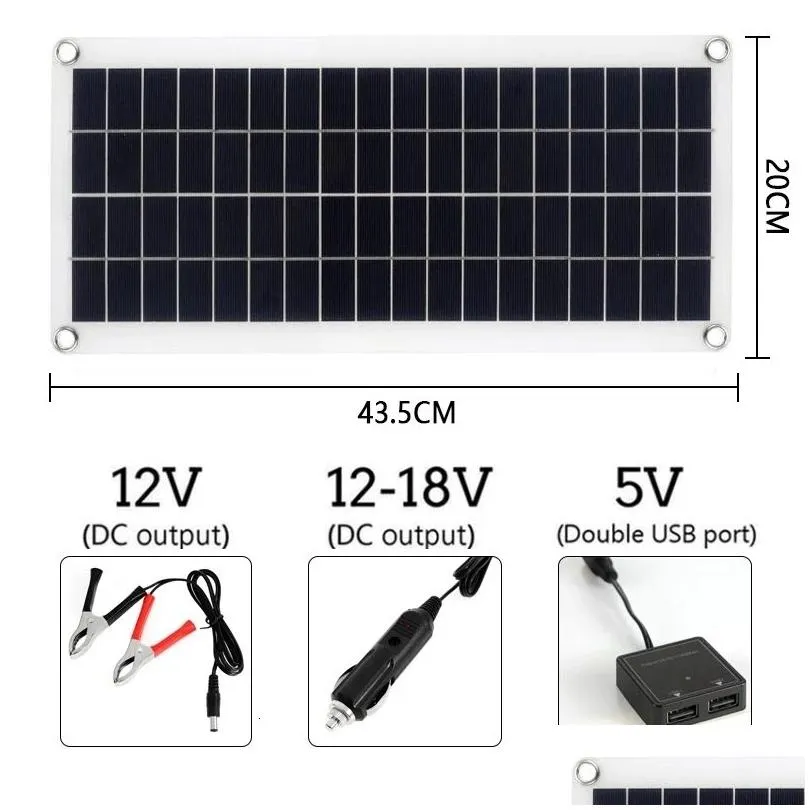 Flexible Solar Panels 300W Panel 12V Battery  Dual Usb With 10A-60A Controller Cells Power Bank For Phone Car Yacht Rv Drop De Dhdpl