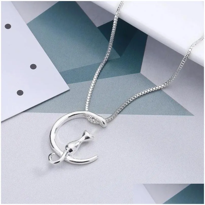 Hot Fashion Cat Moon Pendant Necklace Charm 14K Gold Color Link Chain Necklace For Pet Lucky Jewelry For Women Gifts