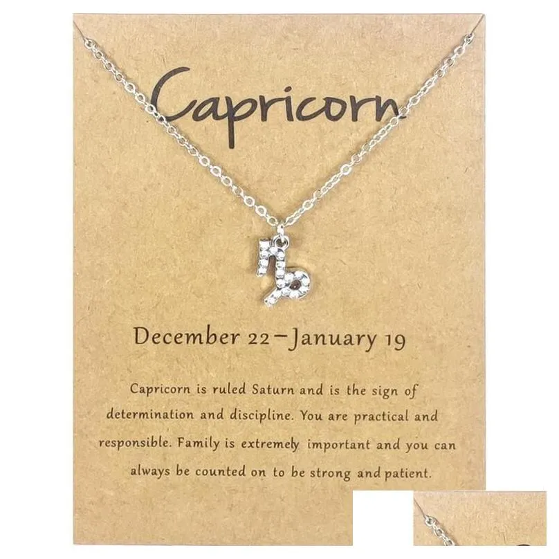 Pendant Necklaces 12 Zodiac Diamond Constellation Necklace With Gift Card For Men Women Birthday Jewelry Drop Delivery Pendants Dhdmj