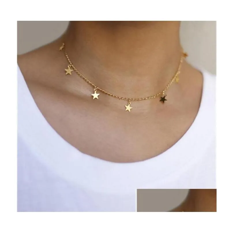 Chokers Star Choker Necklace Sier Gold Pentagram Necklaces Collars Chain Women Fashion Hip Hop Jewelry Drop Delivery Pendants Dhhmx