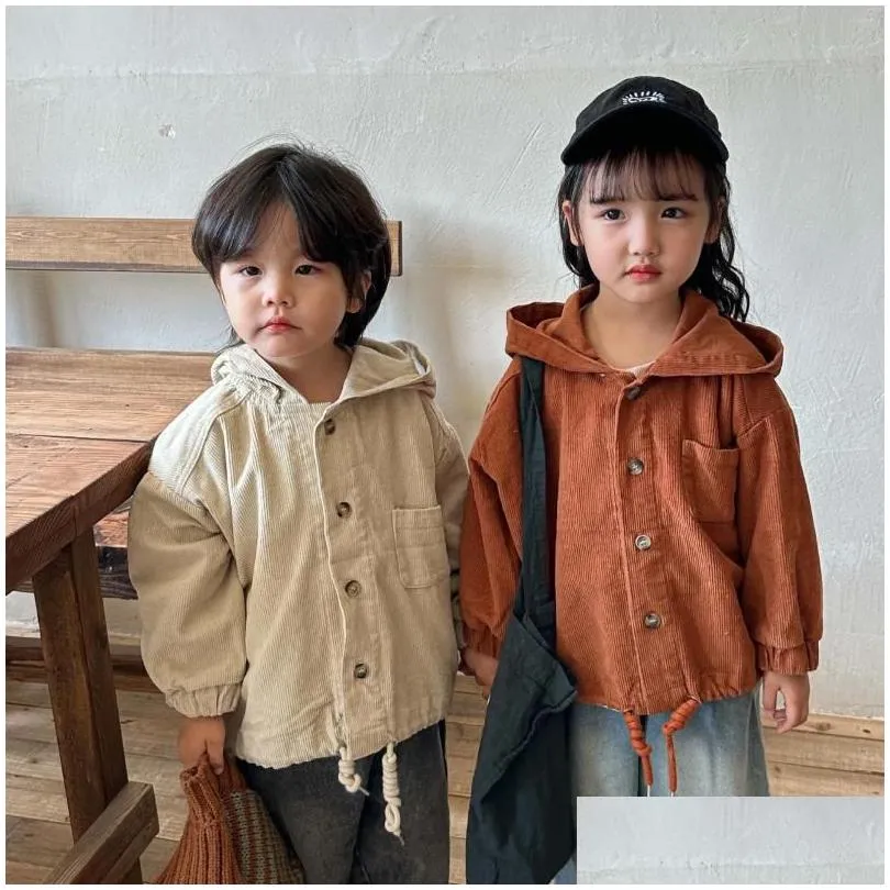 Jackets Boys Hooded Corduroy Jacket With Pocket Kids Girls Coats Baby Cotton Soft Tops Outerwear Children Clothes Spring Autumn