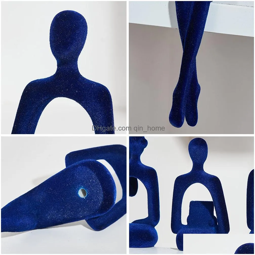 decorative objects figurines figures home accessories flocking blue figure ornaments study room decoration living decor 230816