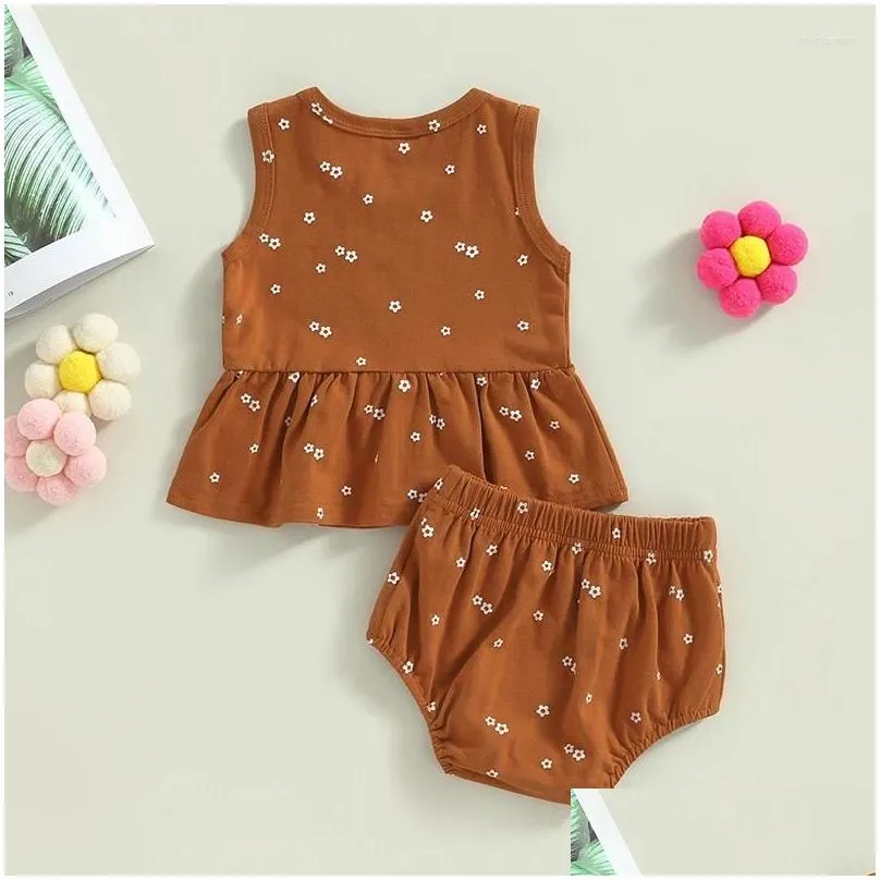 Clothing Sets Baby Girls Summer Outfit Ruffled Hem Floral Sleeveless Tank Tops And Elastic Casual Shorts Set