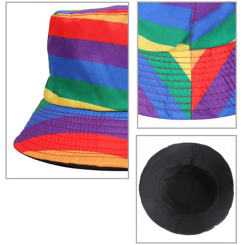 2022 Latest Double-sided Wearable Rainbow Fisherman Hats cap Sunshade Beach Bucket Hat For Women Men