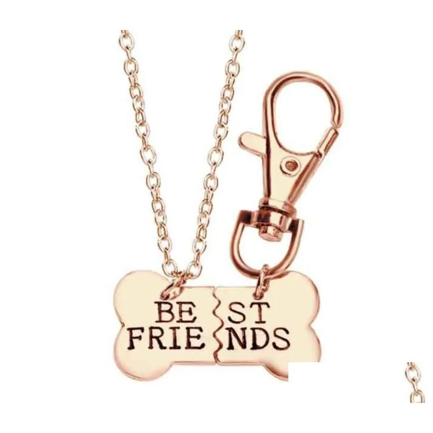 Pendant Necklaces Gold Sier Best Friends Necklace Pet Dog Bones Jewelry Bff 2 Part And Keychain Ship Drop Delivery Pendants Dhuyf