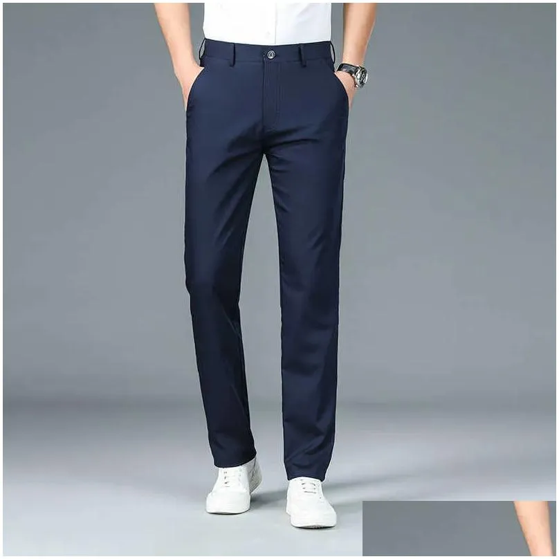 Men`S Suits & Blazers High Quality Luxury Straight Business Suit Pants Men Bamboo Fiber Designer Spring Summer Elegant Casual Long Fo Dhpuk
