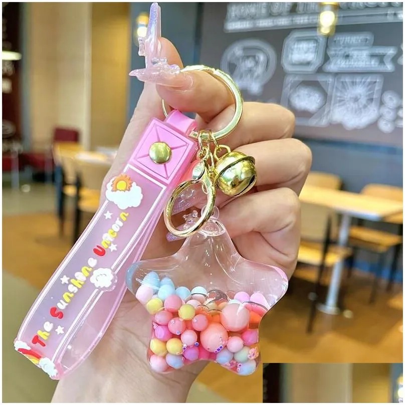 Other Toys Cute Pink Donut Quicksand Bottle Acrylic Keychain School Bag Car Cartoon Key Pendant As A Toy Or Gift For Anyone Drop Deliv Dhr8K