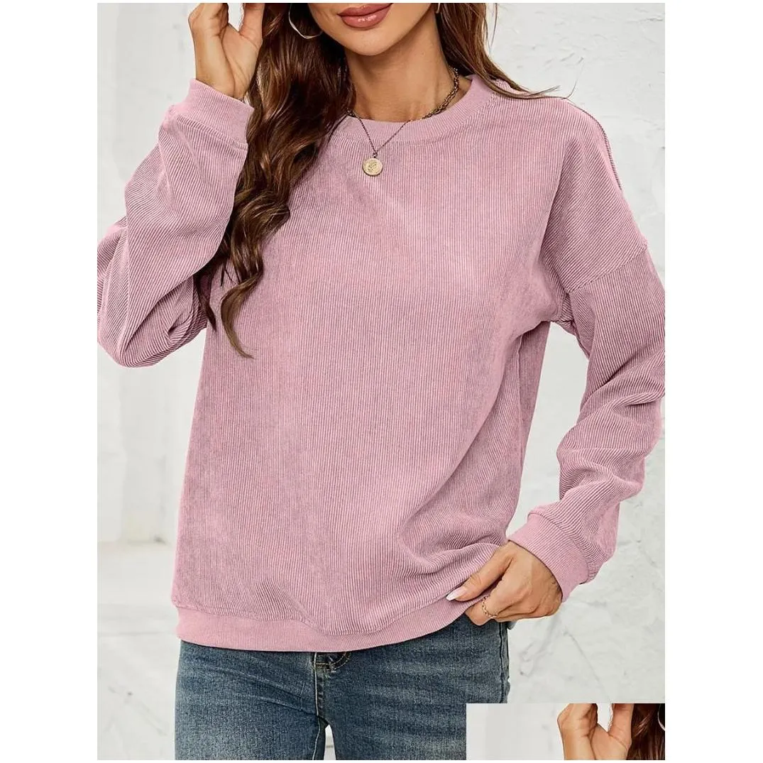 Women`s Hoodies Womens Crewneck Oversized Corduroy Sweatshirt Long Sleeve Loose Fit Pullover Tunic Tops Trendy Fall Clothes