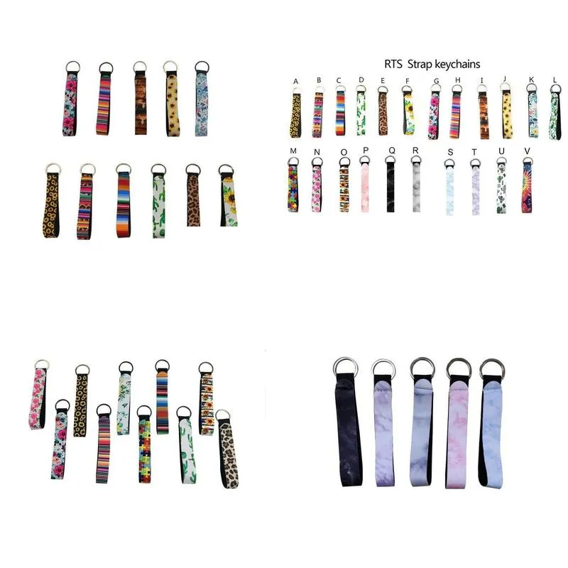 Keychains & Lanyards New Wristband Floral Printed Key Chain Neoprene Ring Wristlet Keychain For Promotion Gift 20 Designs Ship Drop D Dhcgq