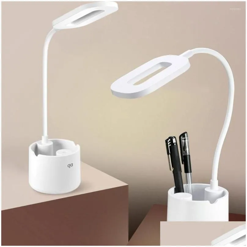 Table Lamps Dimmable Desk Lamp USB Pen Holder LED Reading Light Rechargeable Eye-care Lights Student Kids Study Bedroom Lighting