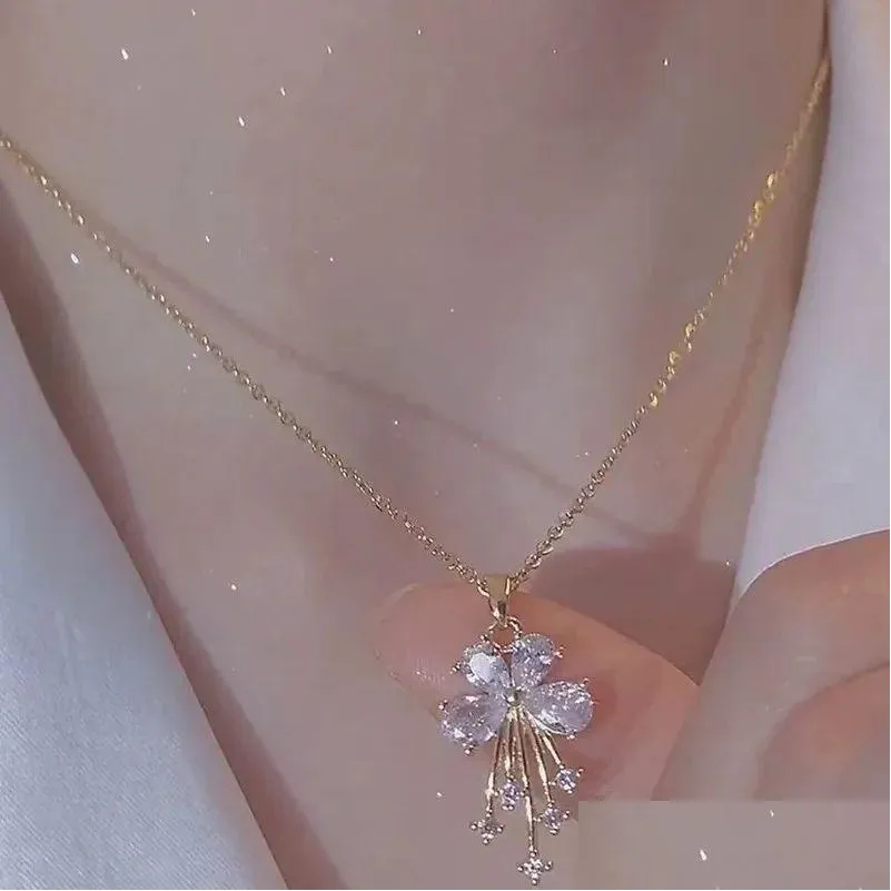 2024 New Flower Micro-set Zircon 14k Yellow Gold Necklace Women Personality Fashion Luxury Necklace Wedding Jewelry Birthday Gift