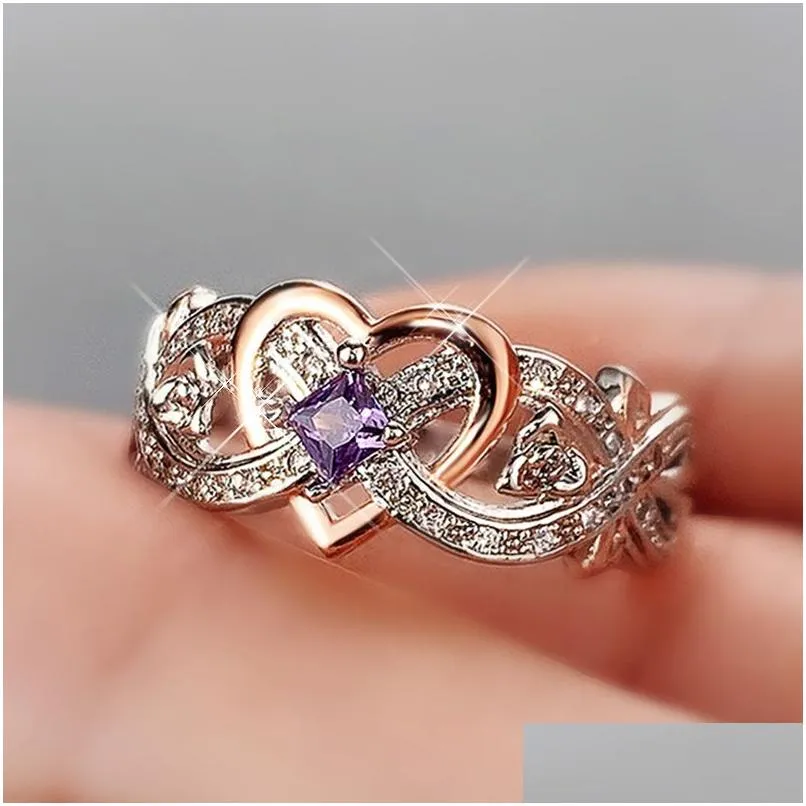 Creative Women`s Heart Rings with Romantic Rose Flower Design Wedding Engagement Love Ring Aesthetic Jewelry