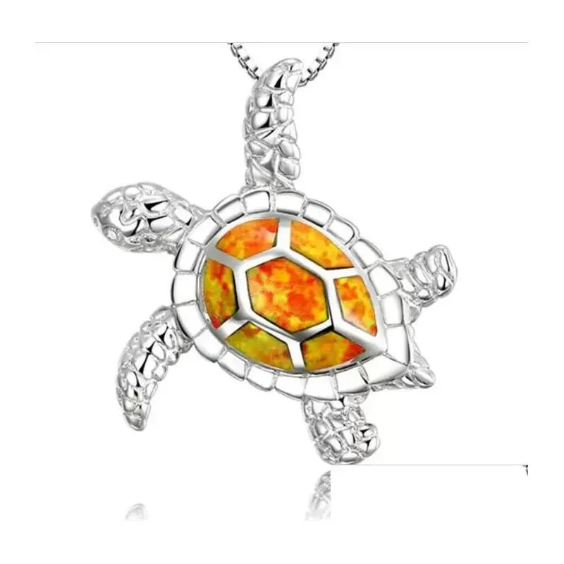 Pendant Necklaces Opal Turtle Necklace Sier Jewelry For Woman Fashion Cute 14 Colors Drop Delivery Pendants Dhllw
