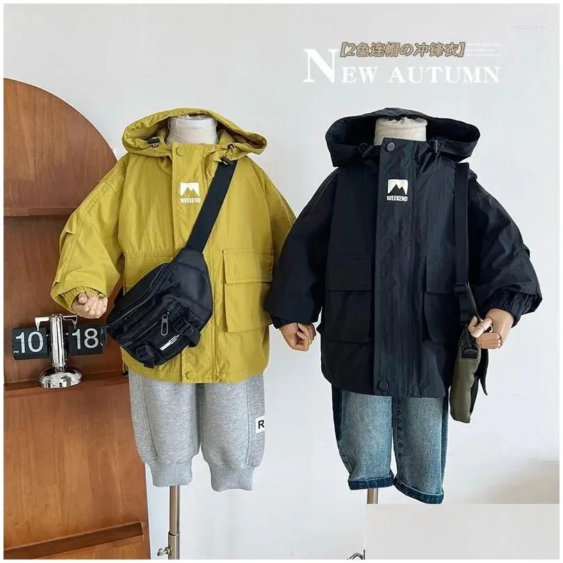 Jackets Children Coat 2024 Spring Autumn Fashionable Jacket Boys And Girls Hooded Casual Simple Solid Color Kids Loose