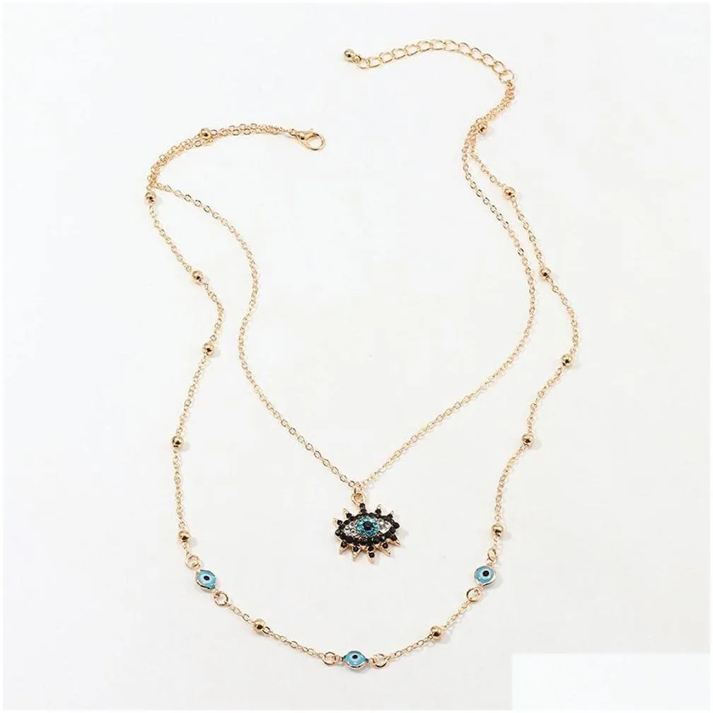 Pendant Necklaces Double Layers Blue Evil Eyes Necklace Rhinestone Boho Luck Necklae Jewelry For Drop Delivery Pendants Dhdvo