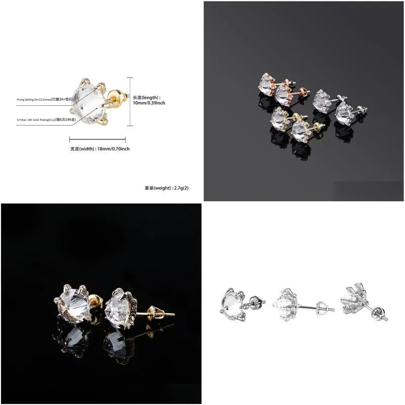 Dragon Claw Diamond Earrings Mens Womens Gold Stud Earrings Fashion Hip Hop Jewelry
