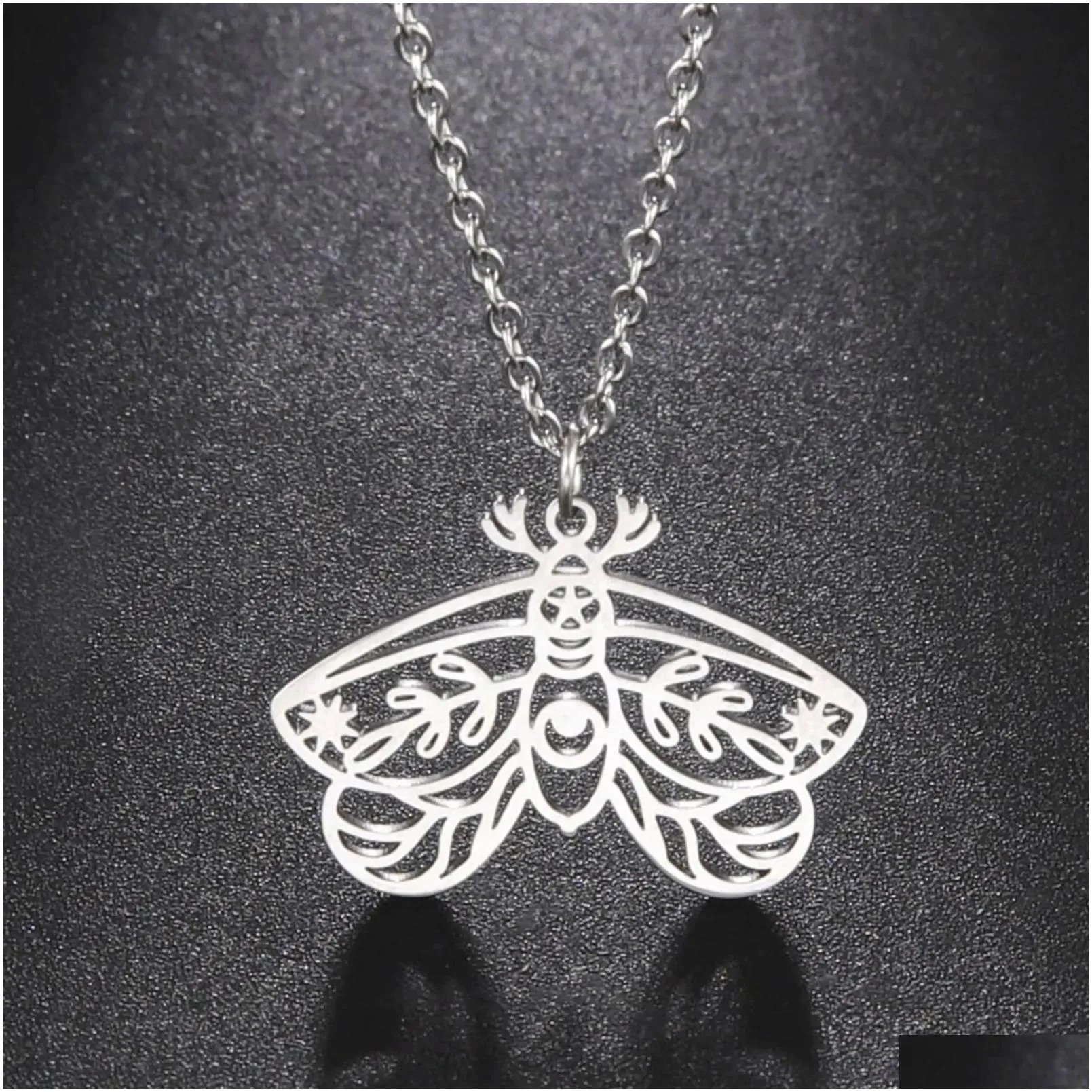 Goth Aesthetic Punk Style Death Moth 14k Gold Necklace Sugar Skull Gothic Butterfly Necklace Jewelry Gifts