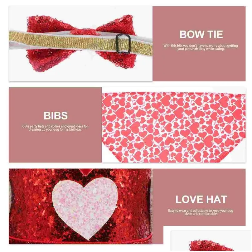 Dog Apparel 1 Set Pet Dogs Saliva Towel Hat Bowtie Kit Decorative Accessories For Valentine Drop Delivery Dhe9C