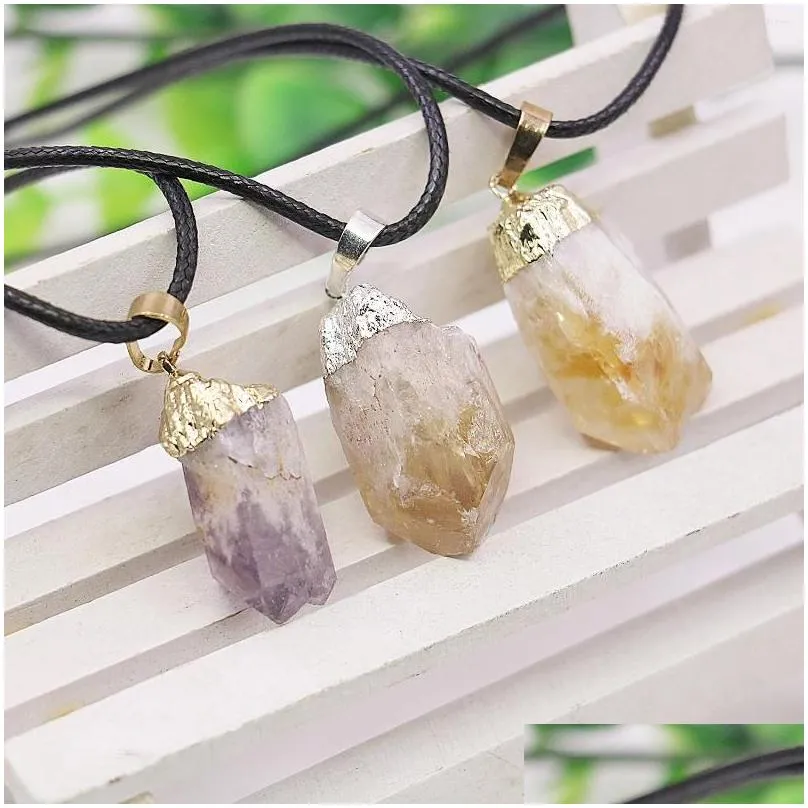 Pendant Necklaces 12x34mm Natural Stone Topazd/Pink Quartzd/Amethysd Original Mineral Necklace Irregular Chalcedony Gift For Women