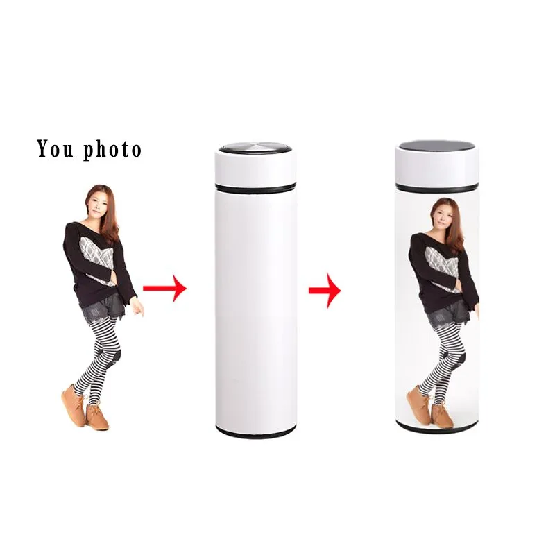 Creativity Sublimation Blanks Tumbler Water Bottle 500ml Stainless Steel Straight Vacuum Flask Coffee Mug With LED Touch Display Temperature